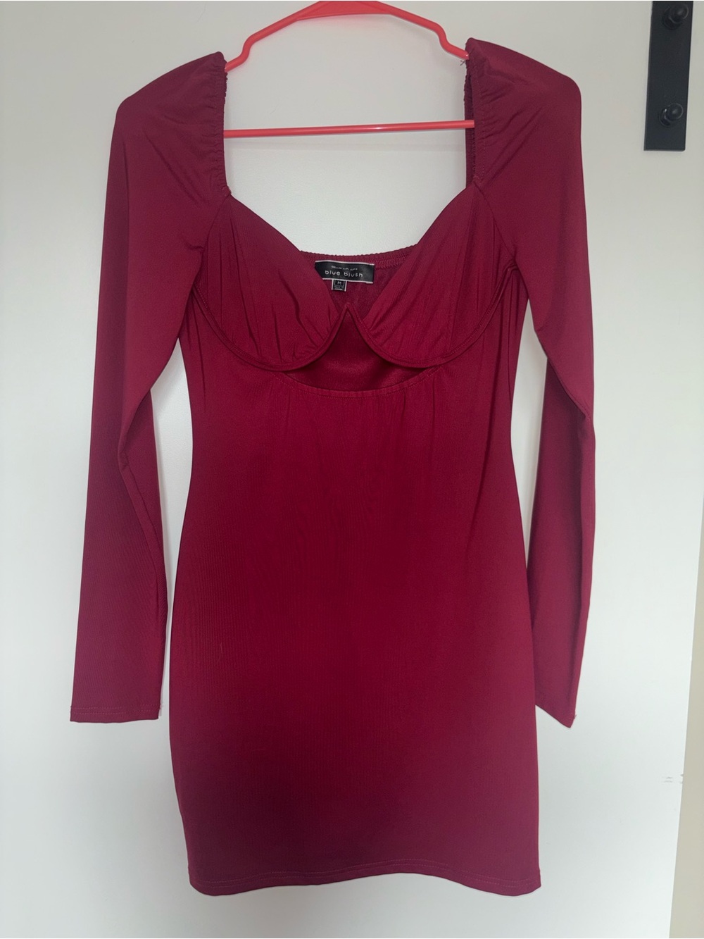 Blue Blush Burgundy Long-Sleeve Scoop Neck Bodycon Dress